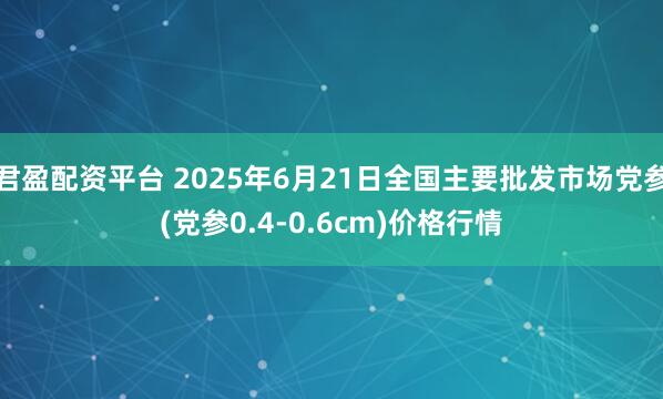 君盈配资平台 2025年6月21日全国主要批发市场党参(党参0.4-0.6cm)价格行情