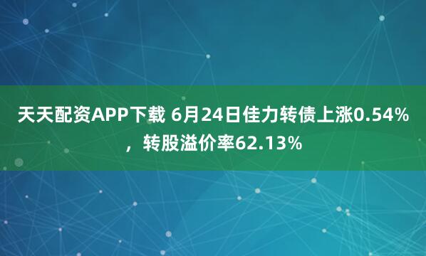 天天配资APP下载 6月24日佳力转债上涨0.54%，转股溢价率62.13%