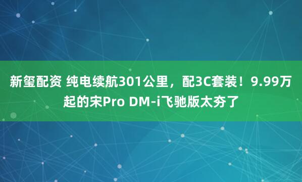 新玺配资 纯电续航301公里，配3C套装！9.99万起的宋Pro DM-i飞驰版太夯了